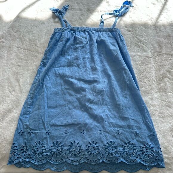 J.Crew Blue Tie Shoulder Eyelet Dress Size Medium - Picture 1 of 10
